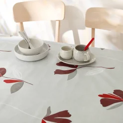 Tafelkleed<Blancheporte Tafellaken in toile cirée, bloemenprint grijs / rood