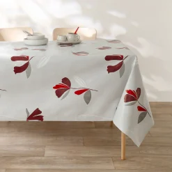 Tafelkleed<Blancheporte Tafellaken in toile cirée, bloemenprint grijs / rood
