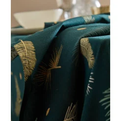 Feesttafel|Tafellaken En Tafelloper<Blancheporte Tafellaken met goudkleurige bladerenprint groen / goudkleurig
