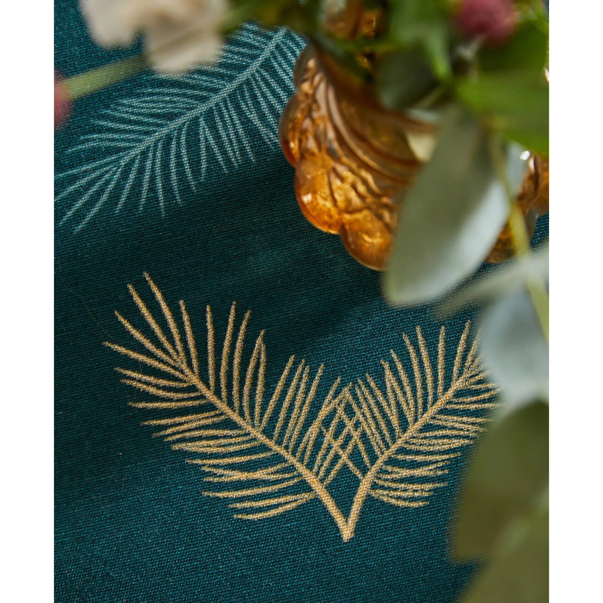 Feesttafel|Tafellaken En Tafelloper<Blancheporte Tafellaken met goudkleurige bladerenprint groen / goudkleurig