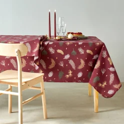 Feesttafel|Tafellaken En Tafelloper<Blancheporte Tafellaken met goudkleurige bladerenprint wijnrood