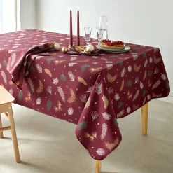 Feesttafel|Tafellaken En Tafelloper<Blancheporte Tafellaken met goudkleurige bladerenprint wijnrood