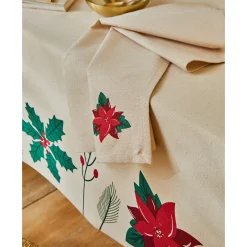 Feesttafel|Tafellaken En Tafelloper<Blancheporte Tafellaken met hulst- en poinsettiaprint naturel / rood