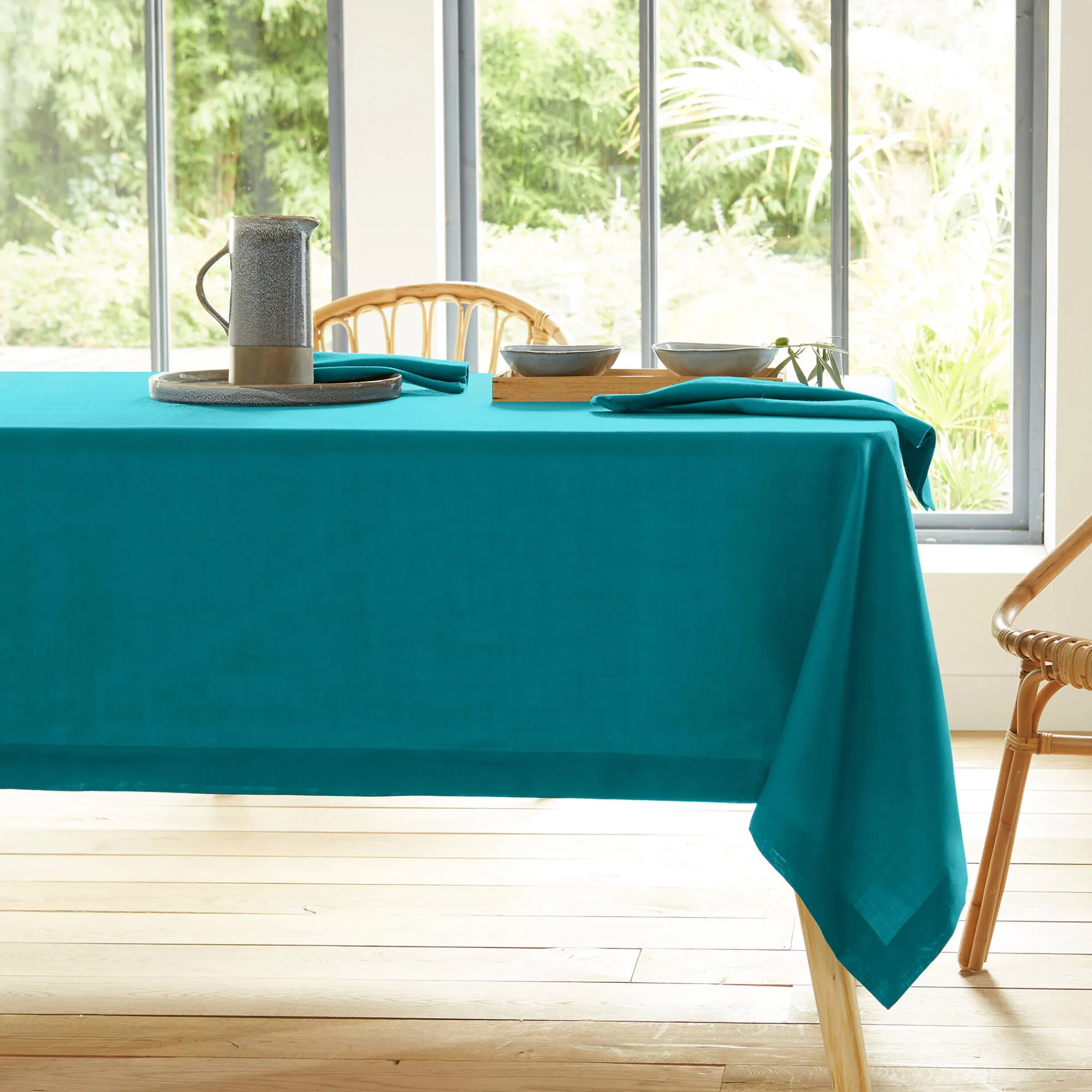 Tafellaken En Tafelloper<Blancheporte Tafellaken met linnenaspect eendenblauw