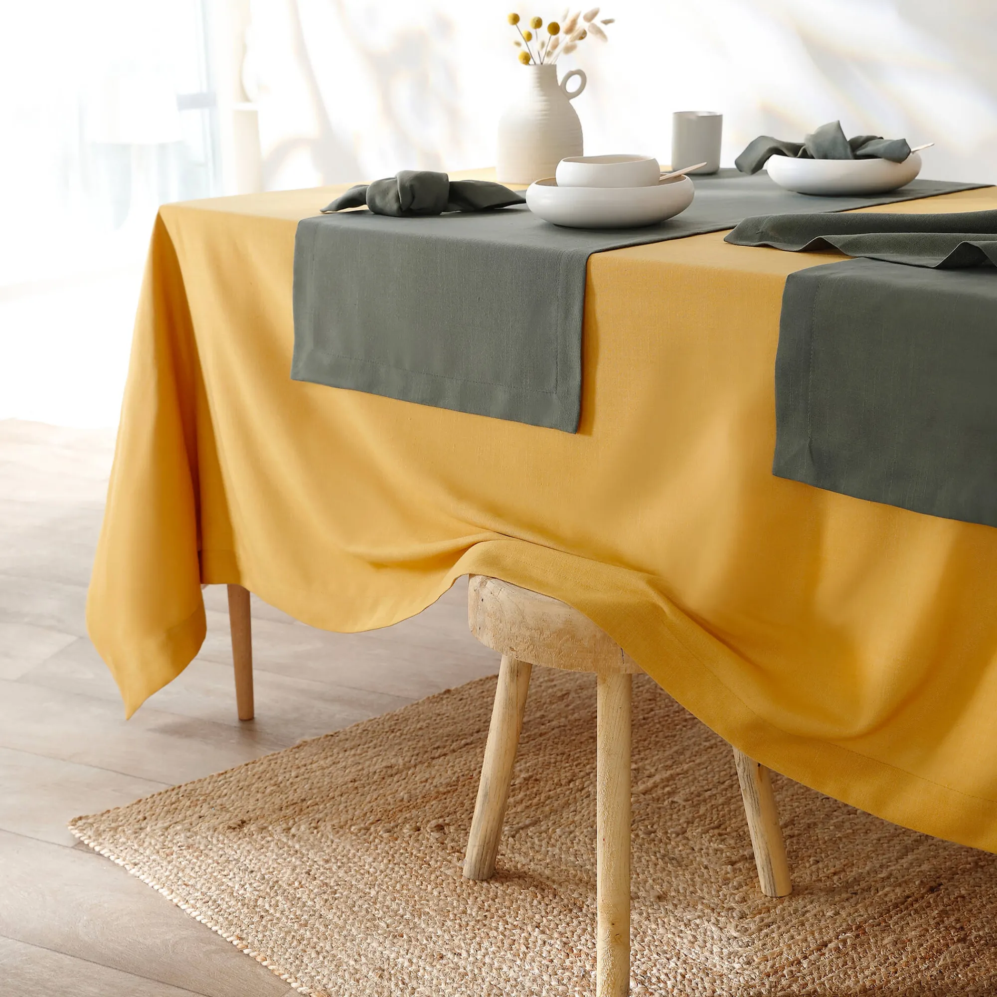 Tafellaken En Tafelloper<Blancheporte Tafellaken met linnenaspect kerrie