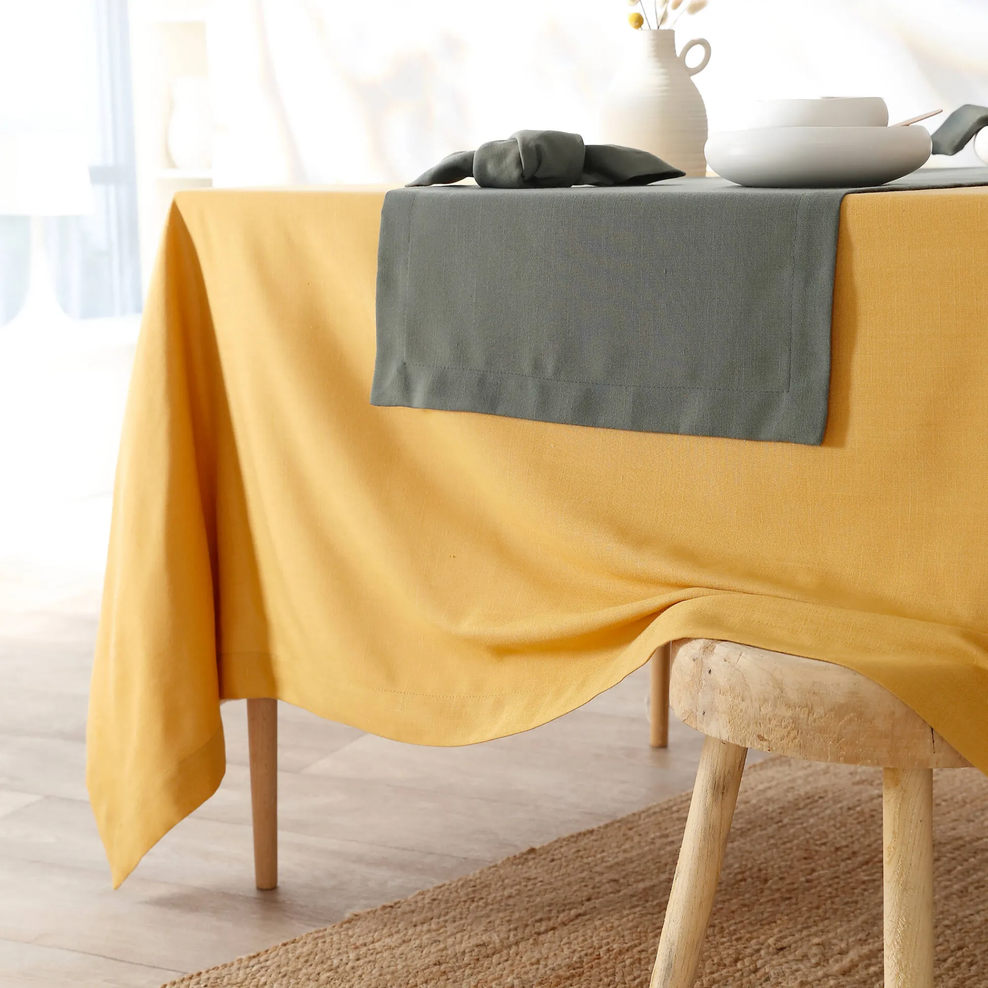 Tafellaken En Tafelloper<Blancheporte Tafellaken met linnenaspect kerrie