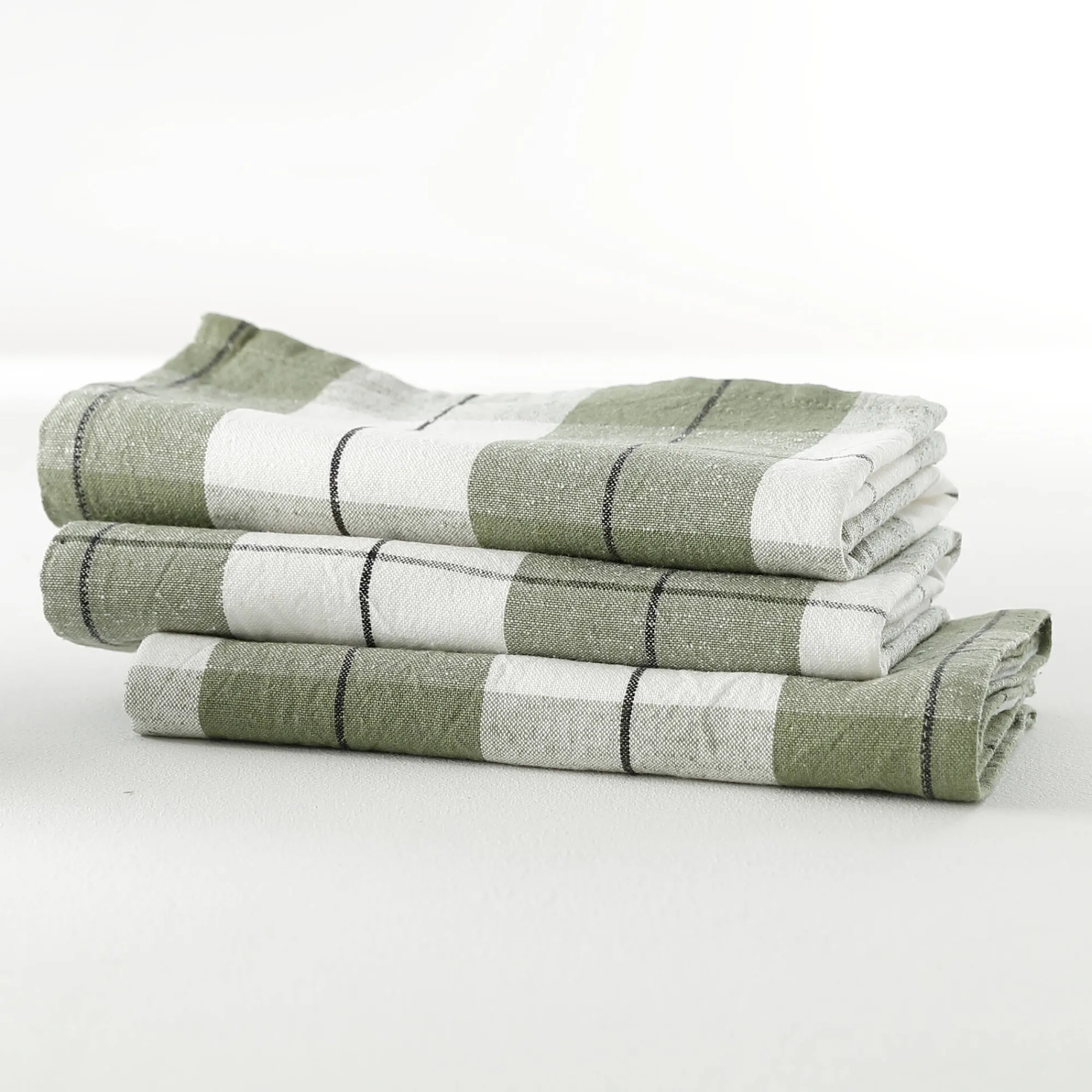 Servet<Blancheporte Tafelservet met ingeweven ruitjes - set van 3 groen