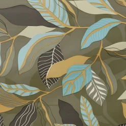Tafelkleed<Blancheporte Tafelzeil met bladerenprint bruin / turkoois