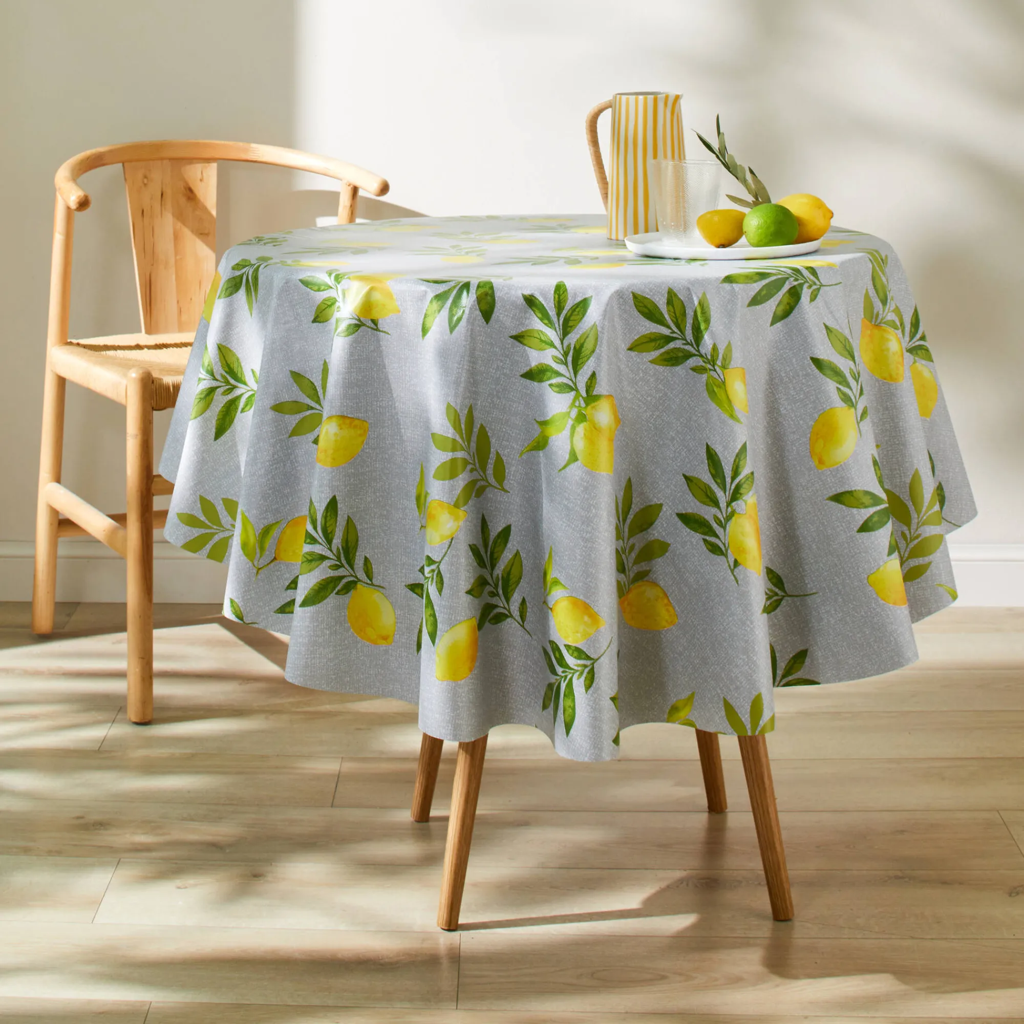 Tafelkleed<Blancheporte Tafelzeil met citroenenprint grijs / geel