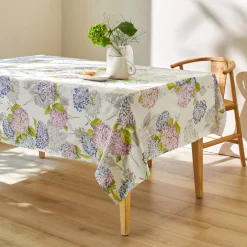 Tafelkleed<Blancheporte Tafelzeil met hortensiaprint wit / blauw