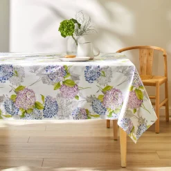 Tafelkleed<Blancheporte Tafelzeil met hortensiaprint wit / blauw