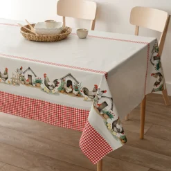 Tafelkleed<Blancheporte Tafelzeil met kippenmotief beige / rood