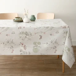 Tafelkleed<Blancheporte Tafelzeil met natuurlijke en vlinderprint beige / groen