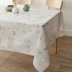 Tafelkleed<Blancheporte Tafelzeil met natuurlijke en vlinderprint beige / groen