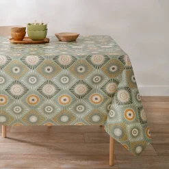 Tafelkleed<Blancheporte Tafelzeil met waxprint groen / grijs