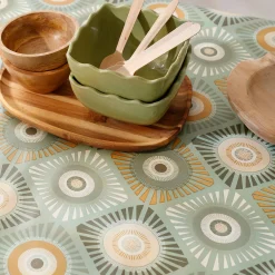 Tafelkleed<Blancheporte Tafelzeil met waxprint groen / grijs
