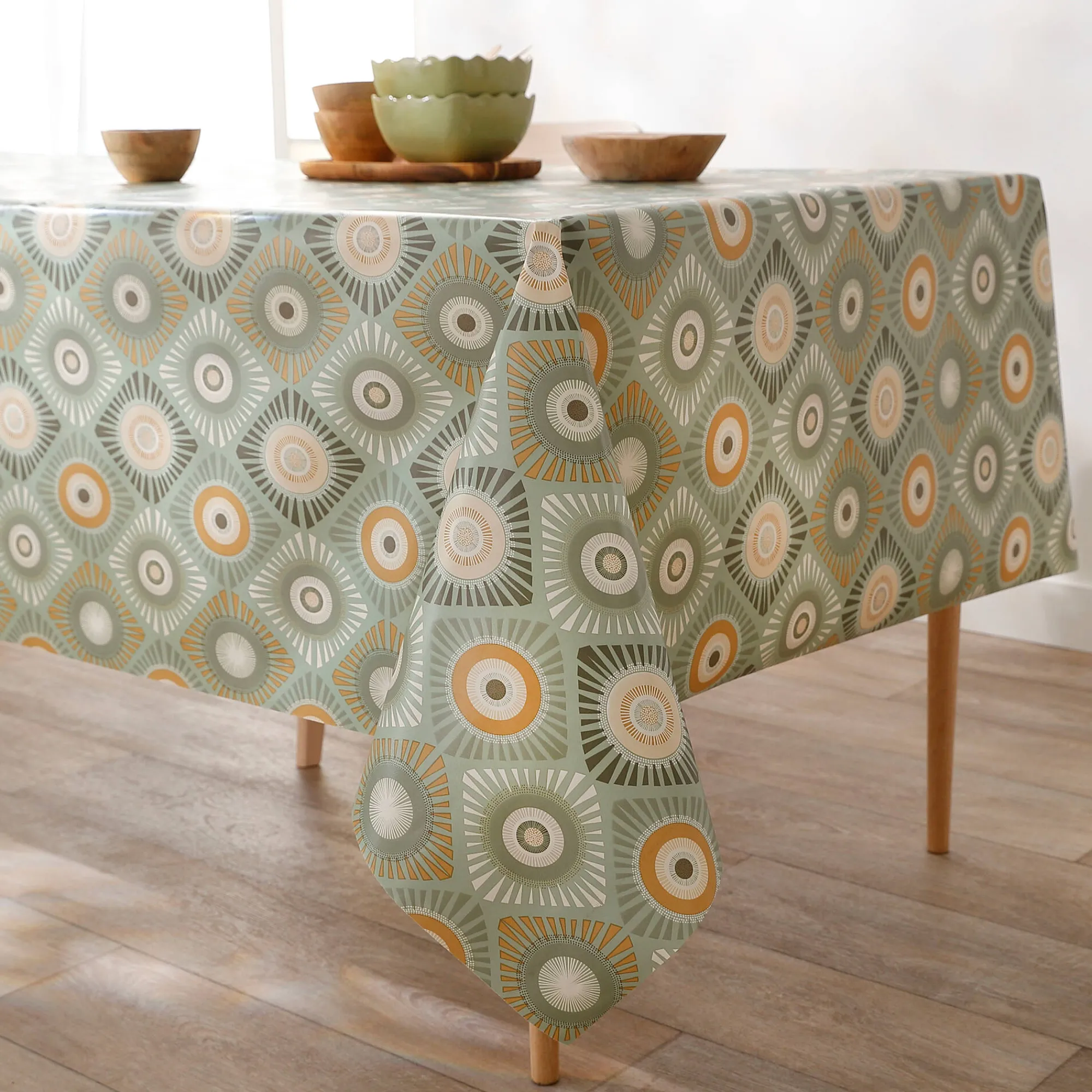 Tafelkleed<Blancheporte Tafelzeil met waxprint groen / grijs