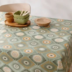 Tafelkleed<Blancheporte Tafelzeil met waxprint groen / grijs