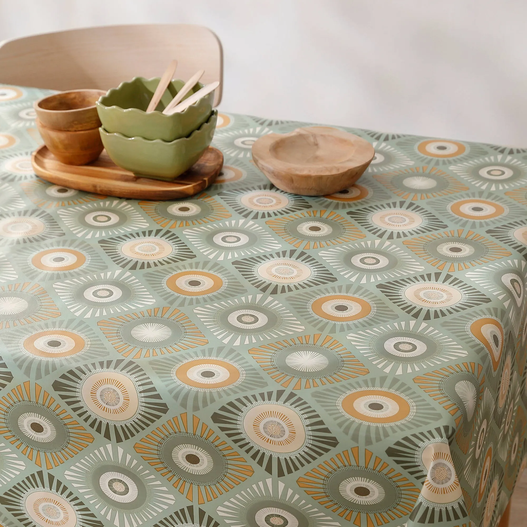 Tafelkleed<Blancheporte Tafelzeil met waxprint groen / grijs