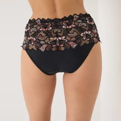 Feestelijke Lingerie|Slip En Shorty<Sans Complexe Tailleslip in tweekleurige kant Arum Cabaret zwart