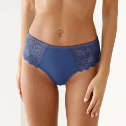 Slip En Shorty<Blancheporte Tangaslip met hoge taille in microvezel en rekbare kant - set van 2 zwart + blauw