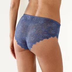 Slip En Shorty<Blancheporte Tangaslip met hoge taille in microvezel en rekbare kant - set van 2 zwart + blauw