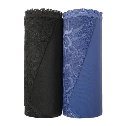 Slip En Shorty<Blancheporte Tangaslip met hoge taille in microvezel en rekbare kant - set van 2 zwart + blauw