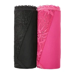 Slip En Shorty<Blancheporte Tangaslip met hoge taille in microvezel en rekbare kant - set van 2 zwart + violine