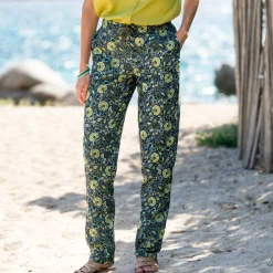 Broek<Blancheporte Tapered broek in katoen-linnen, etnische print kaki
