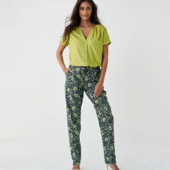 Broek<Blancheporte Tapered broek in katoen-linnen, etnische print kaki