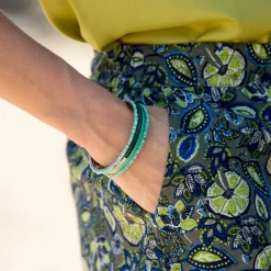Broek<Blancheporte Tapered broek in katoen-linnen, etnische print kaki