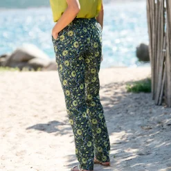 Broek<Blancheporte Tapered broek in katoen-linnen, etnische print kaki
