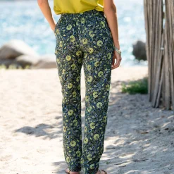 Broek<Blancheporte Tapered broek in katoen-linnen, etnische print kaki