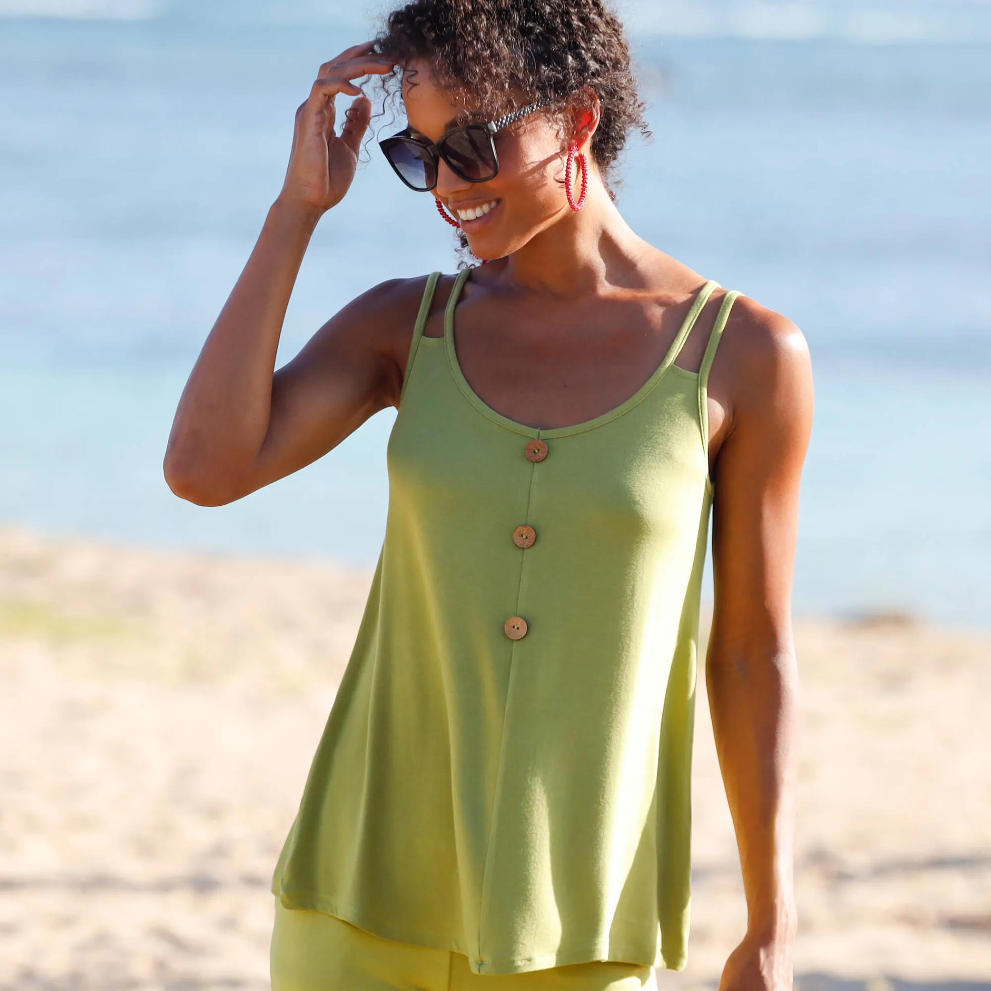 T-Shirt En Topje<Blancheporte Topje in effen tricot, lintjes aan de schouders mosgroen