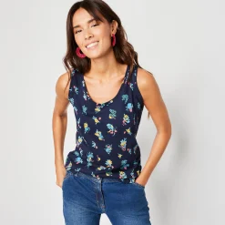 T-Shirt En Topje<Blancheporte Topje in katoen met brede bandjes, bloemenprint marine