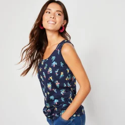 T-Shirt En Topje<Blancheporte Topje in katoen met brede bandjes, bloemenprint marine