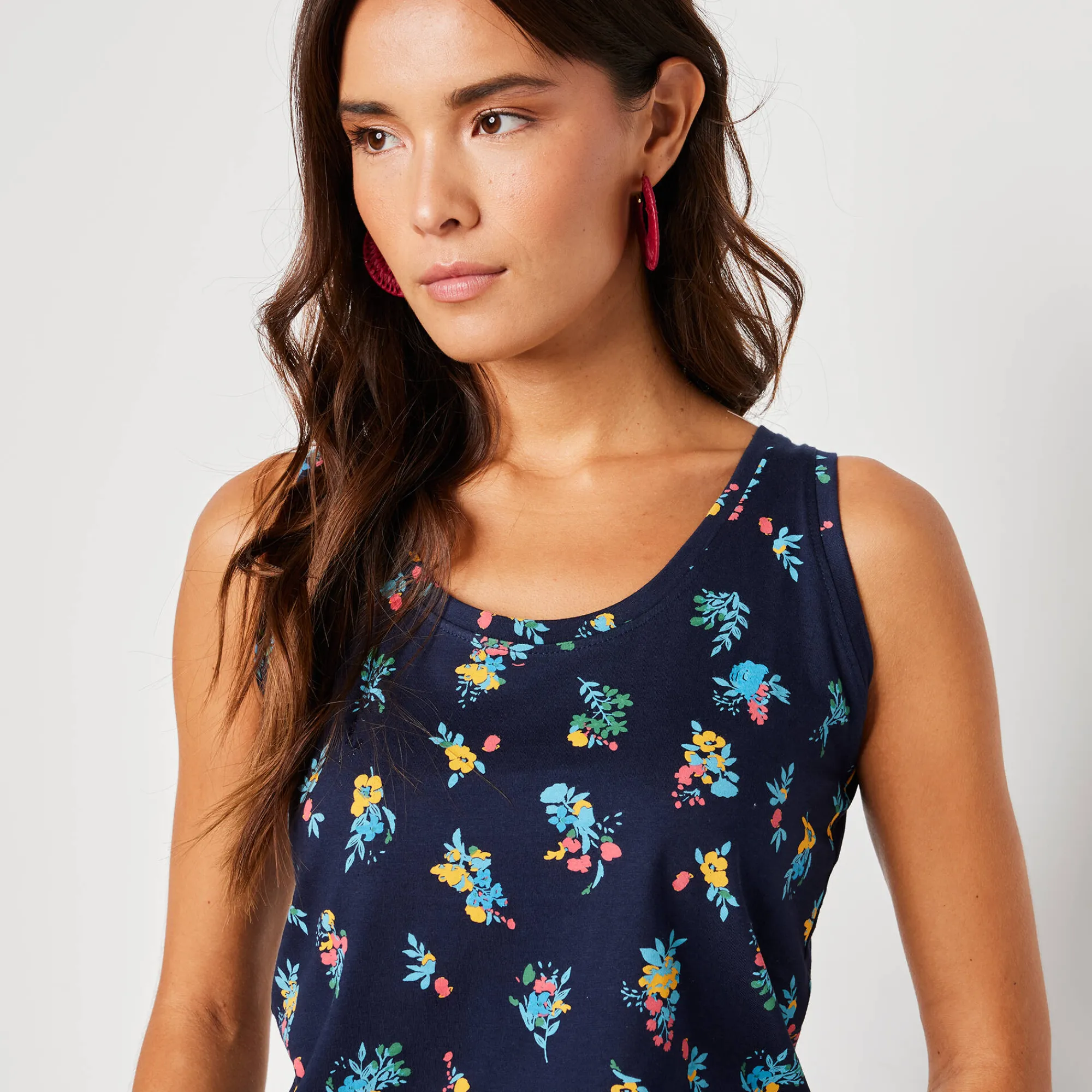 T-Shirt En Topje<Blancheporte Topje in katoen met brede bandjes, bloemenprint marine