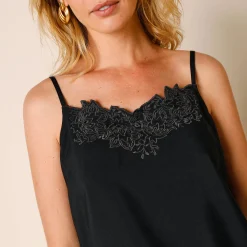 Feestoutfits Dames|Bloes En Tuniek<Lora Zellini Topje met borduursel en verstelbare bandjes zwart
