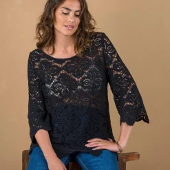 T-Shirt En Topje<Blancheporte Topje met geschulpte macramé, pagodemouwen zwart
