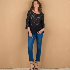 T-Shirt En Topje<Blancheporte Topje met geschulpte macramé, pagodemouwen zwart