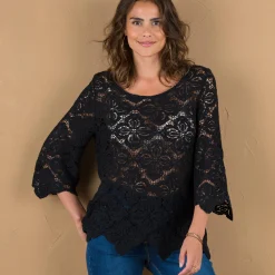 T-Shirt En Topje<Blancheporte Topje met geschulpte macramé, pagodemouwen zwart
