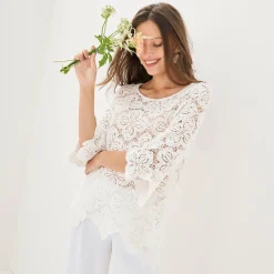 T-Shirt En Topje<Blancheporte Topje met geschulpte macramé, pagodemouwen wit