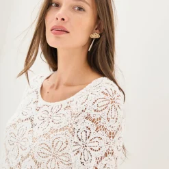T-Shirt En Topje<Blancheporte Topje met geschulpte macramé, pagodemouwen wit