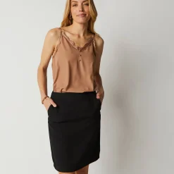 Bloes En Tuniek<Blancheporte Topje met kant en knopen in crêpe karamel