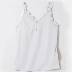 Bloes En Tuniek<Blancheporte Topje met kant en knopen in crêpe ecru