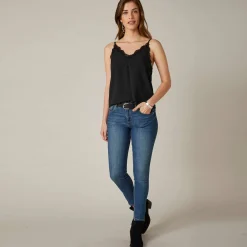 Feestoutfits Dames|Bloes En Tuniek<Blancheporte Topje met kant en knopen in crêpe zwart