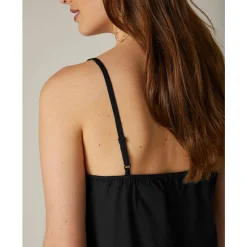 Feestoutfits Dames|Bloes En Tuniek<Blancheporte Topje met kant en knopen in crêpe zwart