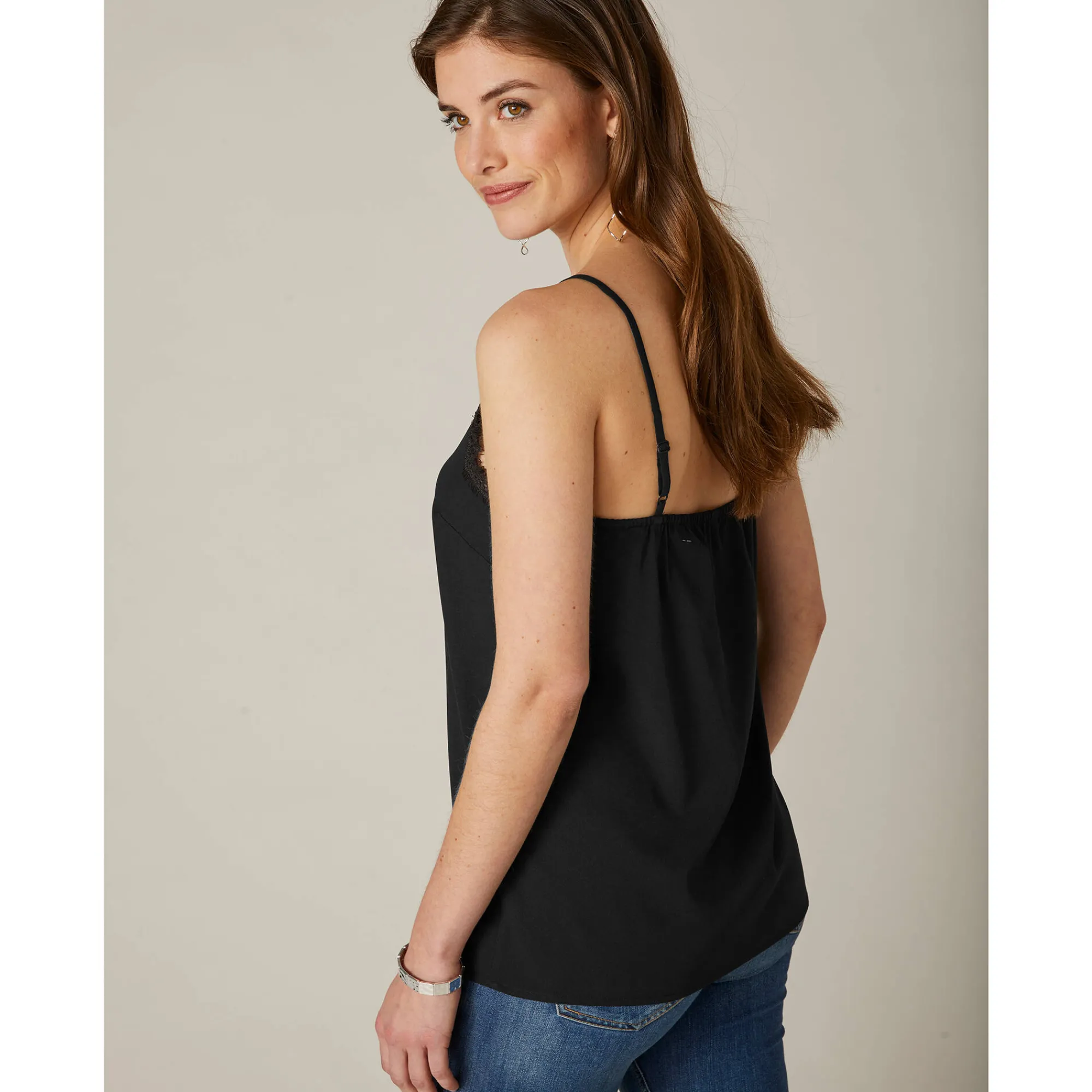 Feestoutfits Dames|Bloes En Tuniek<Blancheporte Topje met kant en knopen in crêpe zwart