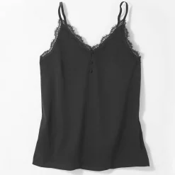 Feestoutfits Dames|Bloes En Tuniek<Blancheporte Topje met kant en knopen in crêpe zwart