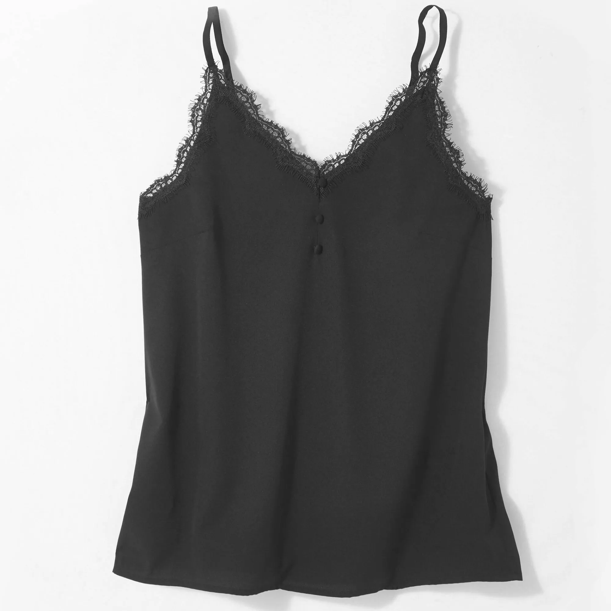 Feestoutfits Dames|Bloes En Tuniek<Blancheporte Topje met kant en knopen in crêpe zwart